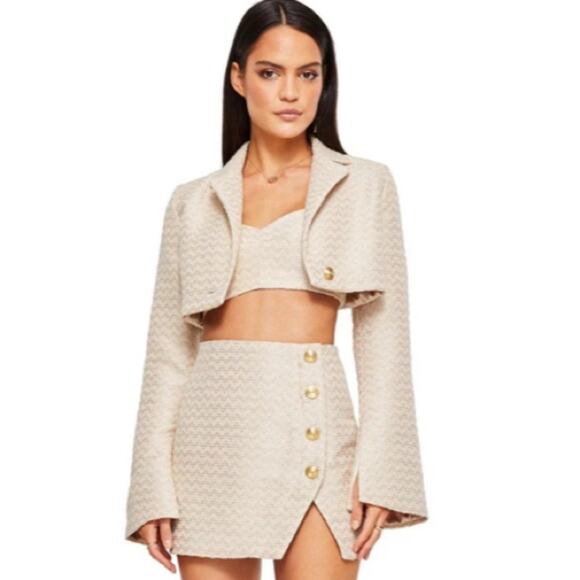 NOOKIE Queen Cropped Tweed Jacket in Nude Size Large NWT - Picture 2 of 4